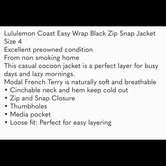 LIKE NEW Lululemon “Coast Easy” Jacket - Picture 6 of 7